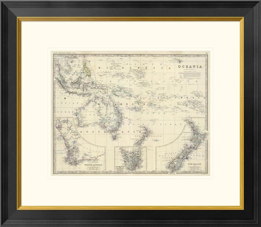 "Oceania, 1861" Framed Digital Print by Alexander Keith Johnston, 26x23"