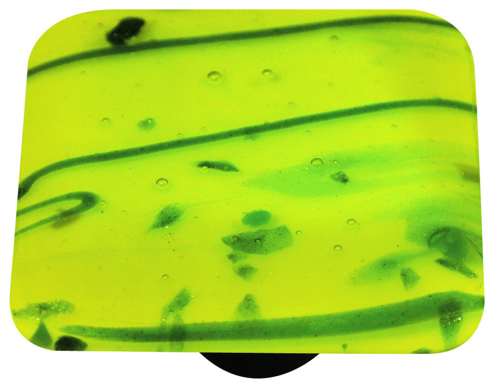 Art Glass Square Mardi Gras Knob, Alum Post, Green Mg, Spring Green