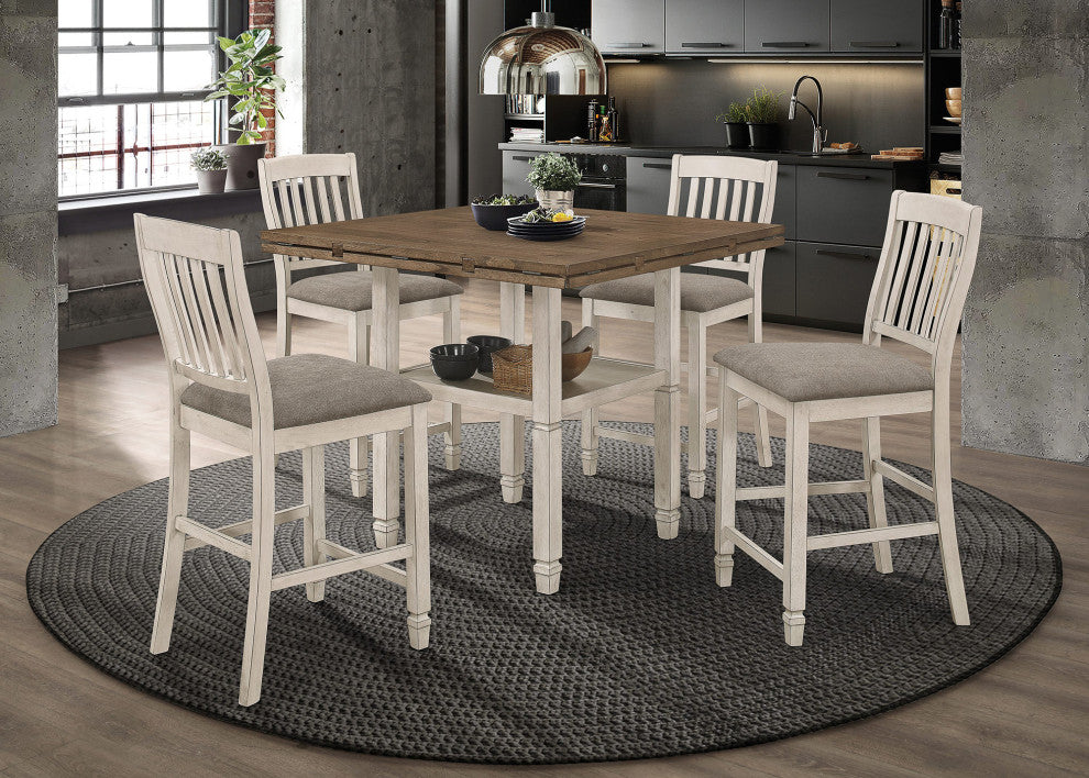 Set of 2 Wood Dining Chair, Fossil and Rustic Cream