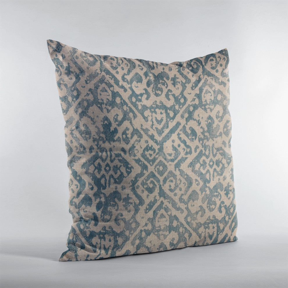 Plutus Blue Artistic Plaid Luxury Throw Pillow, 18"x18"
