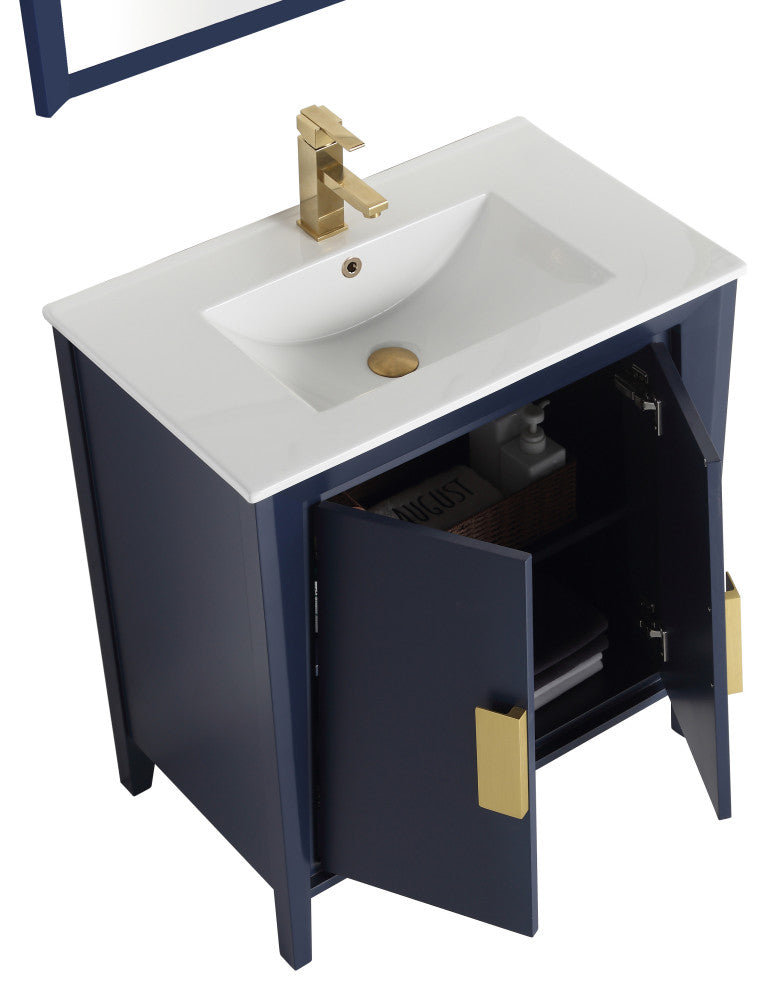 36" Larvotto Navy Blue Modern Bath Vanity, No Matching Mirror