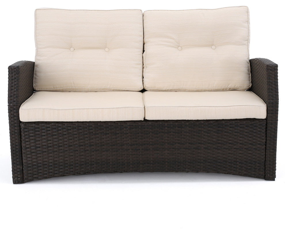 GDF Studio 4-Piece Del Norte Outdoor Wicker Chat, Beige Water Resistant Set