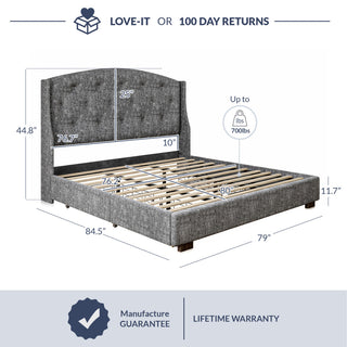 King Bed Frame with Headboard 4 Storage Drawers - Gray