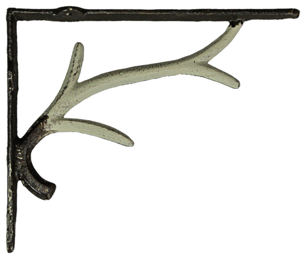 Set / 2 Cast Iron White Deer Antler Decorative Shelf Brackets Wall Decor Corbel