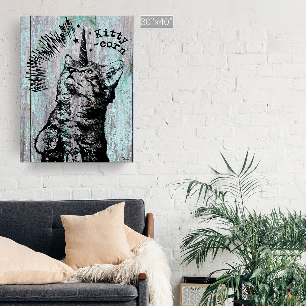 Ready2HangArt 'Kitty-Corn' Wrapped Canvas Animal Wall Art, 40"x30"