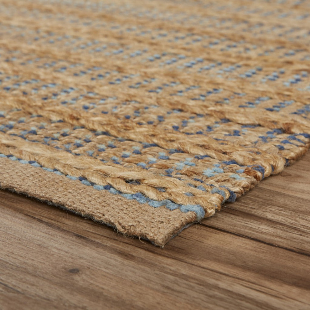 8" x 10" Tan and Navy Braided Jute Area Rug