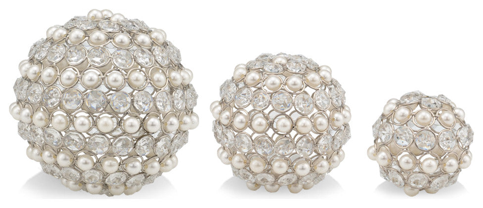Facetas Perla 5" Cristal and Pearl Spheres, Set of 2