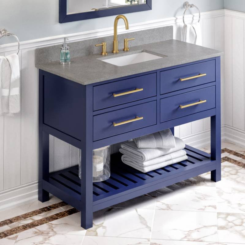 Wavecrest Contemporary Hale Blue 48" Vanity, Steel Grey Cultured Marble Vanity T