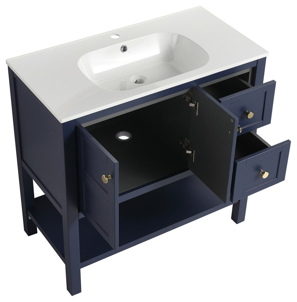 36" Plywood Freestanding Bath Vanity Set, Integrated Resin Sink