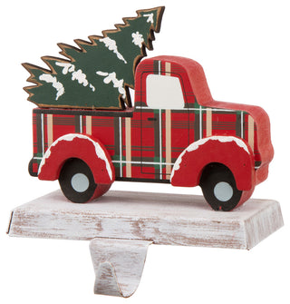 6.12" Wooden/Metal Red Truck Stocking Holder