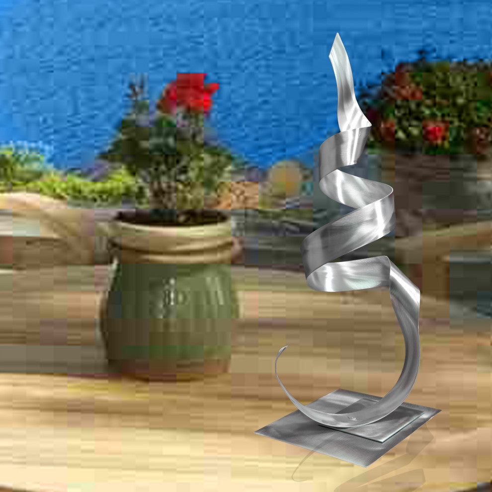 Metal Sculpture Garden Desktop Modern Aluminum Zen Decor- Phoenix, Silver