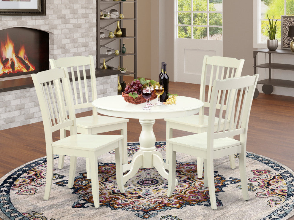 5 Pc Dining Set, Linen White Table, 4 Linen White Kitchen Chairs