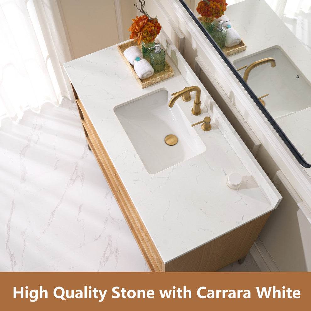 Nolan Freestanding Bathroom Vanity with Quartz Top, Light Oak, 48"