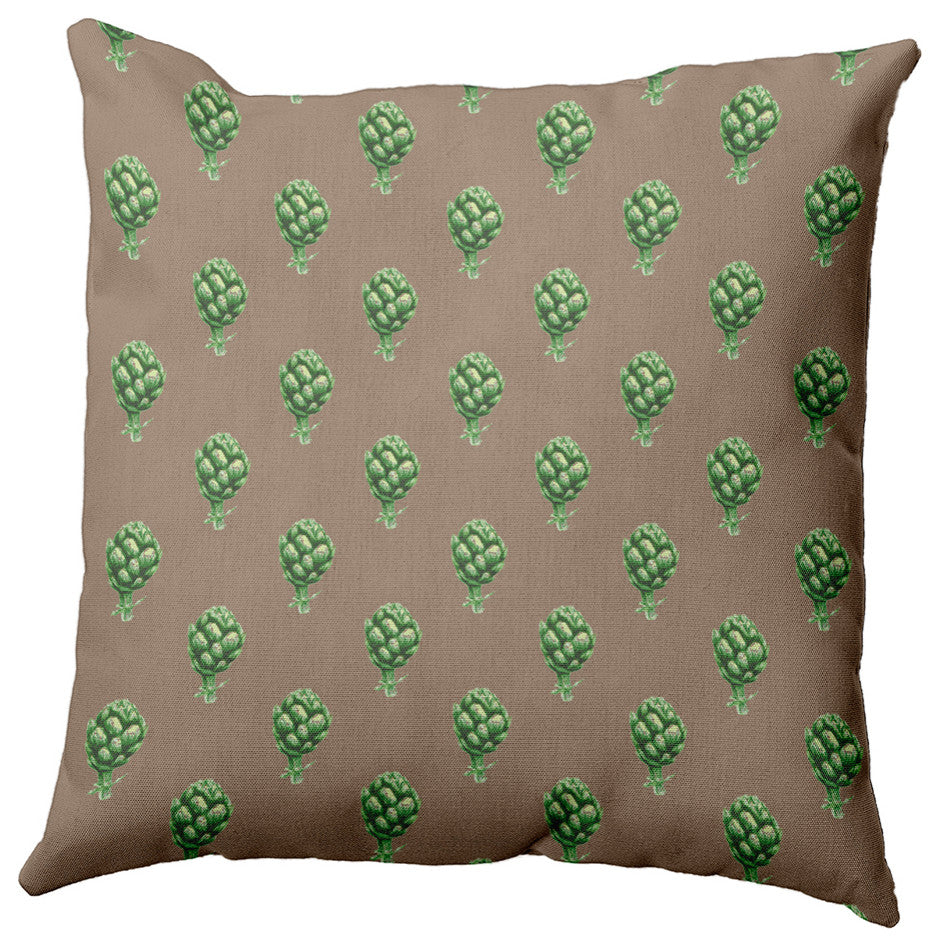 Artichokes Pattern Decorative Indoor/Outdoor Pillow, Doe, 16"x16"