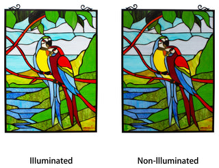 CHLOE Lighting Macaw Love-Birds Tiffany Animal Window Panel