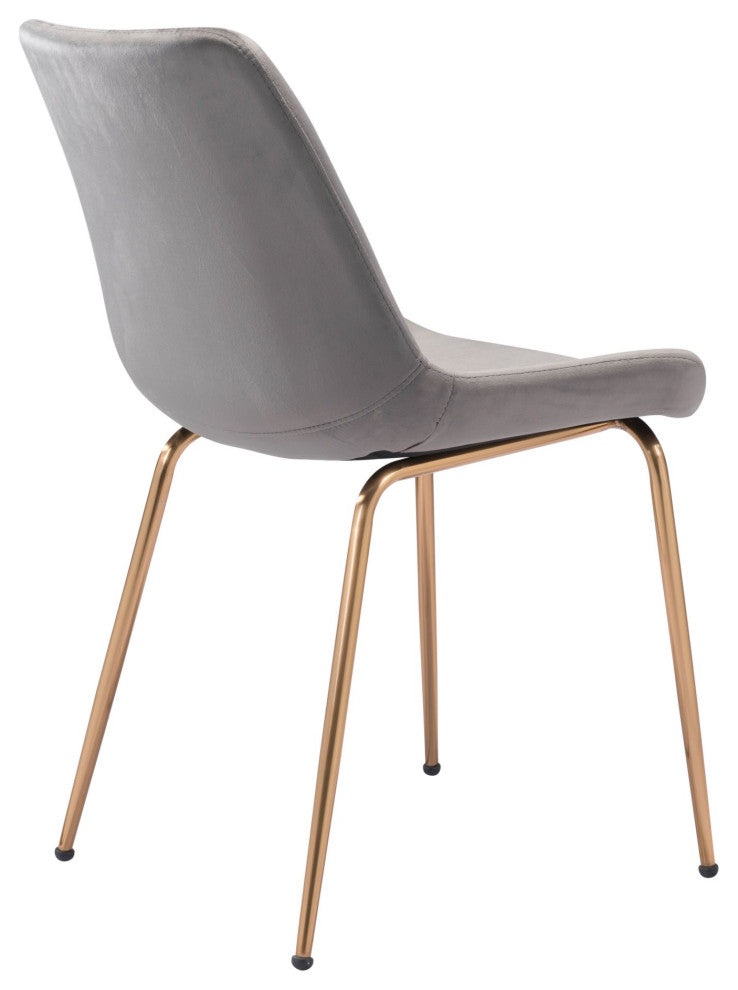 Dining Chair, Set of 2, Steel Metal, Fabric, Gray, Gold, Cafe Bistro