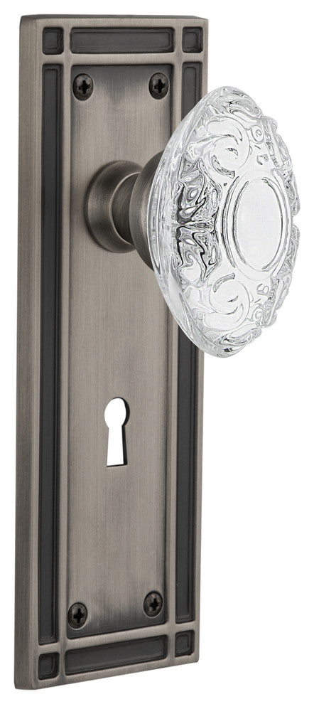 Mission Plate Double Dummy, Keyhole Crystal Victorian Knob, Antique Pewter