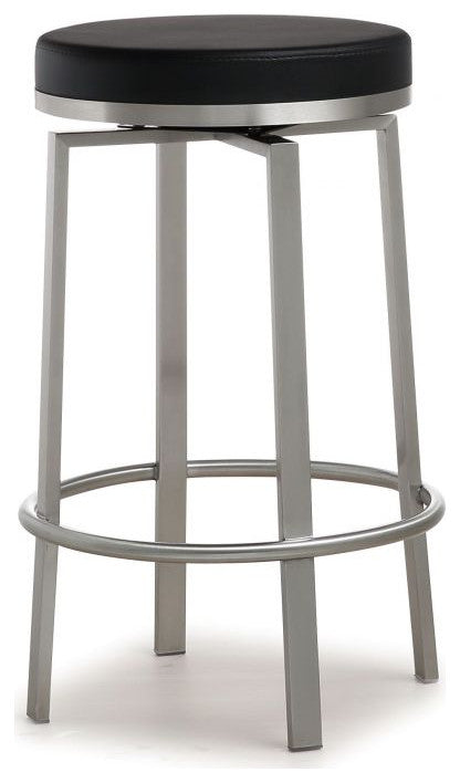 Pratt Swivel Counter Stool, Modern PU Leather Stainless Steel Stool SetOf2, Blac