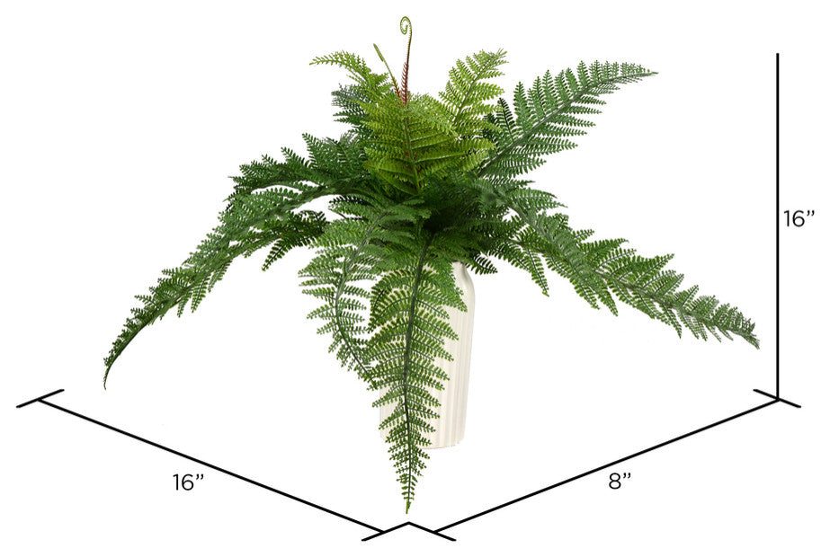Vickerman 16" Green Leather Fern Bush 13 Leaves UV, Pack of 2