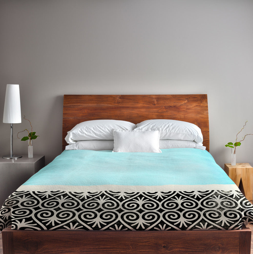 Kalli, Aqua Black Cream Lightweight King Duvet Cover