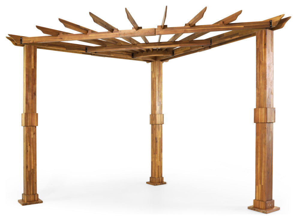 Cardan Outdoor Acacia Wood Triangle Pergola, Teak and Black