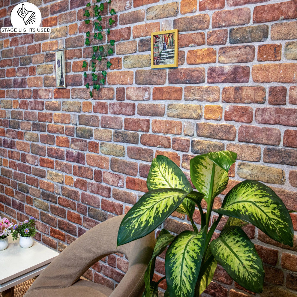 Faux Face Brick 3D Wall Panels, Brown Beige, Set of 10, Covers 53 sq ft