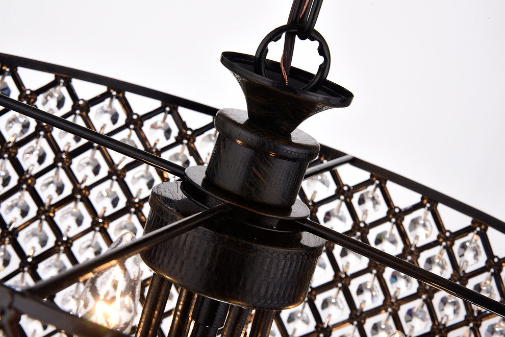 Marya 4-Light Black Metal Round Beaded Drum Chandelier Hanging Crystals Glam