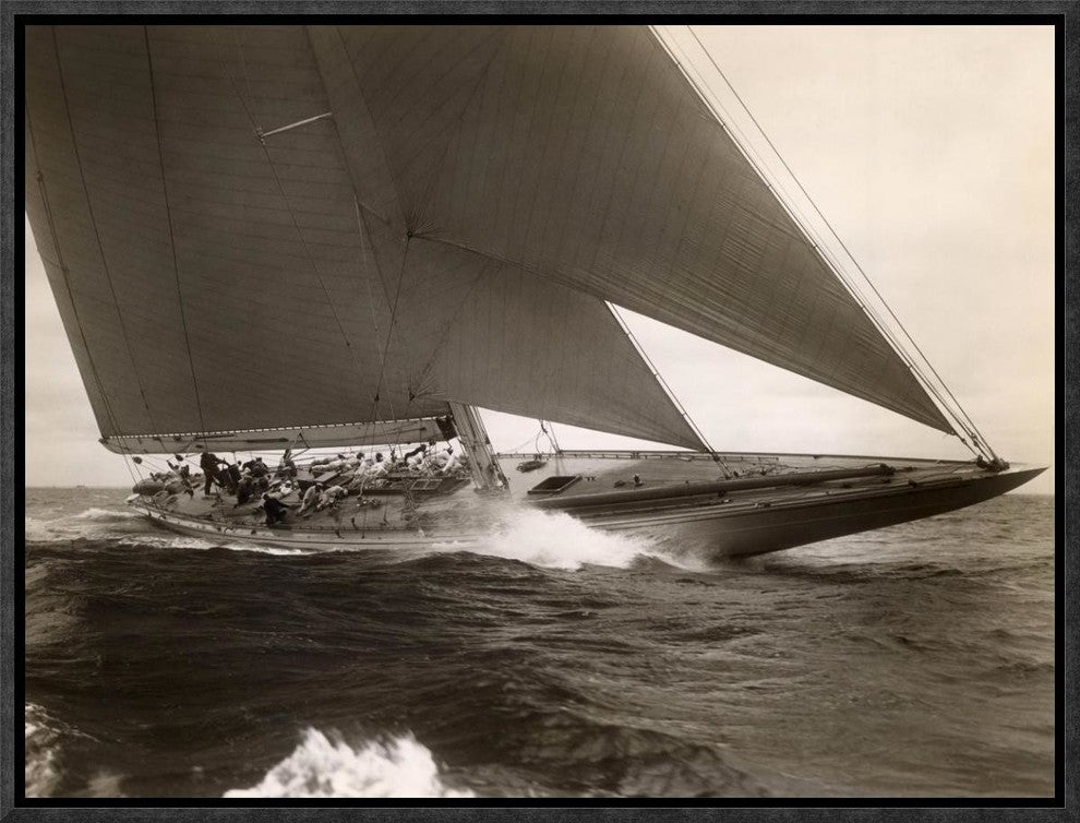 "J Class Sailboat, 1934" Framed Canvas Giclee by Edwin Levick, 17x13"