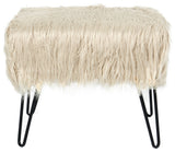 Mongolian Fur Ottoman, Oatmeal, 19''x13''x17''