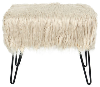 Mongolian Fur Ottoman, Oatmeal, 19''x13''x17''