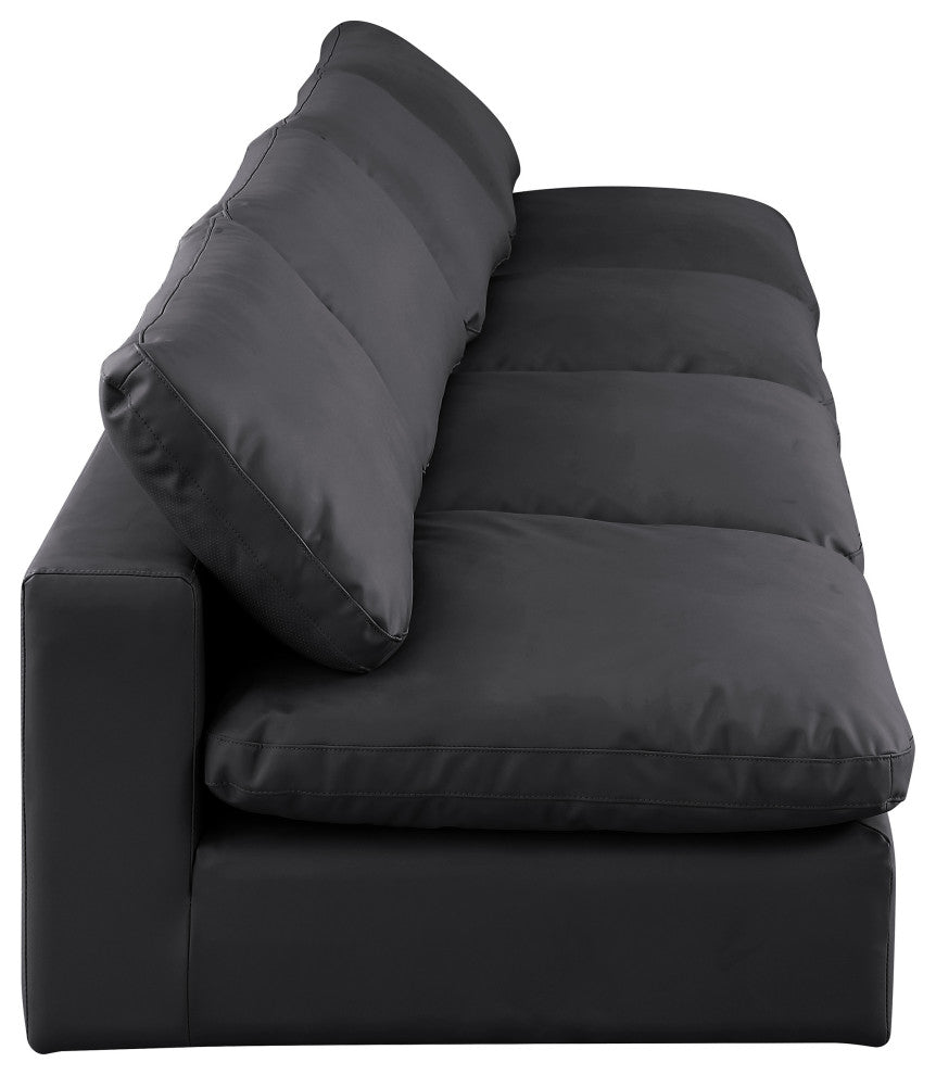 Comfy Upholstered Modular Sofa, Black, 4-Piece: 4 Armless Chair, Vegan Leather