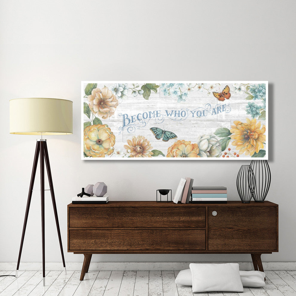 "Butterfly Bloom V on Wood Gray" Print by Daphne Brissonnet, 77"x32"