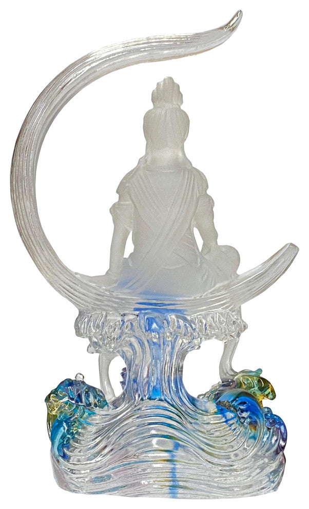 Crystal Glass Liuli Pate-de-Verre Moon Face Kwan Yin Bodhisattva Statue Hws1817