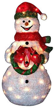 Lighted Sparkling Tinsel and Sisal Snowman Christmas Yard Art Decoration, 38"