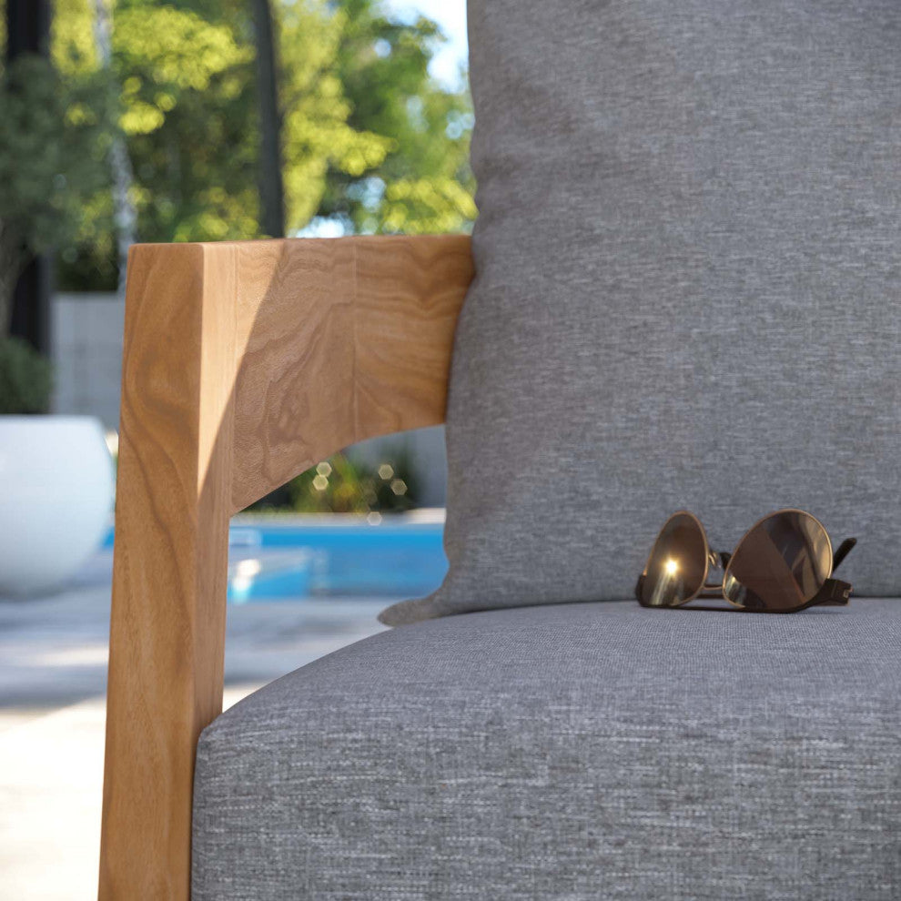 Brisbane Teak Wood Outdoor Patio Armchair, Natural Gray