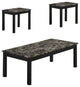 Benzara BM233098 3 Piece Coffee Table/End Table With Faux Marble Top, Black