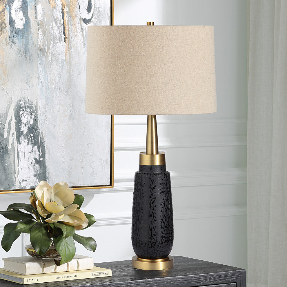 Spyglass Black Wood Grain Table Lamp