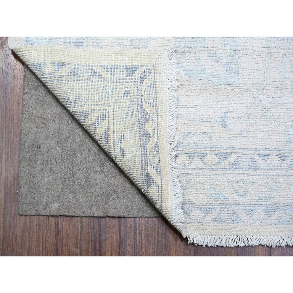 Porcelain White Wool Hand Knotted Porcelain White Runner Rug  2'7"x11'9"