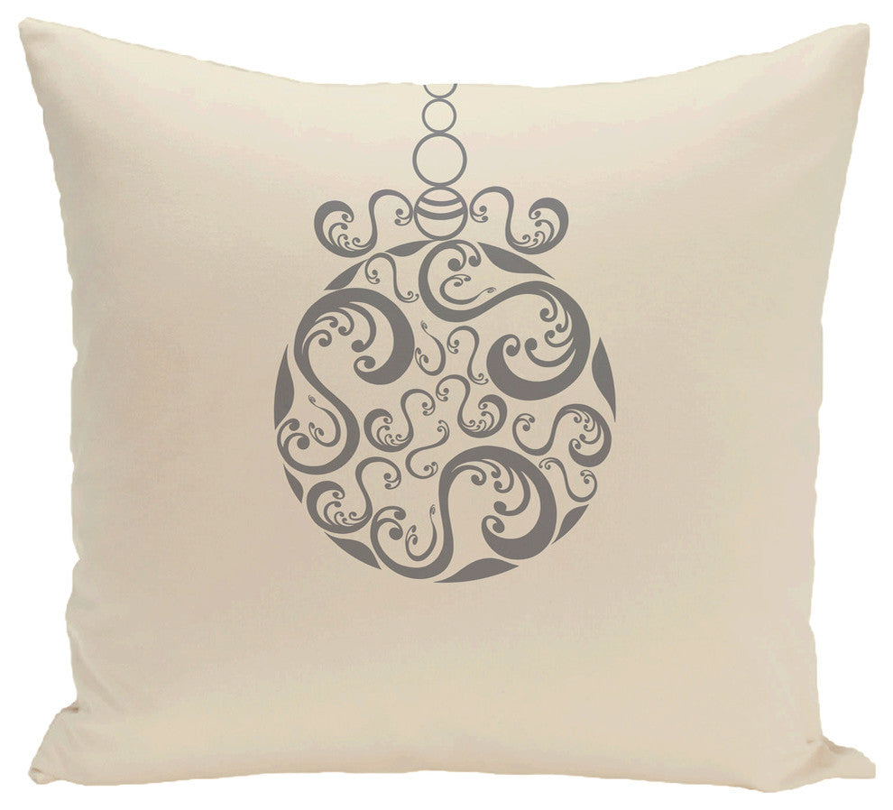 Fancy-Bulb, Decorative Holiday Print Pillow, Ivory And Cream, 20"x20"