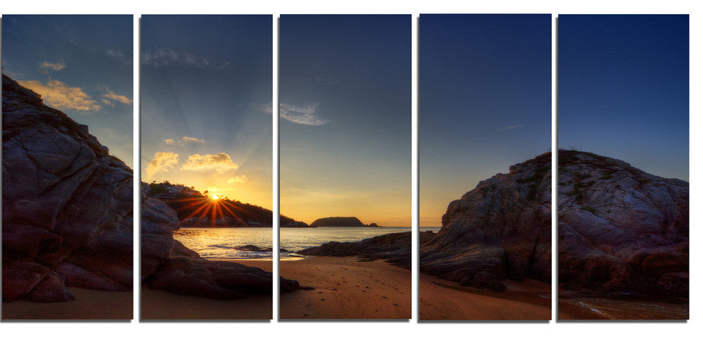Hills in Beautiful Mountain Beach, Landscape Canvas Print, 60"x28", 5 Panels