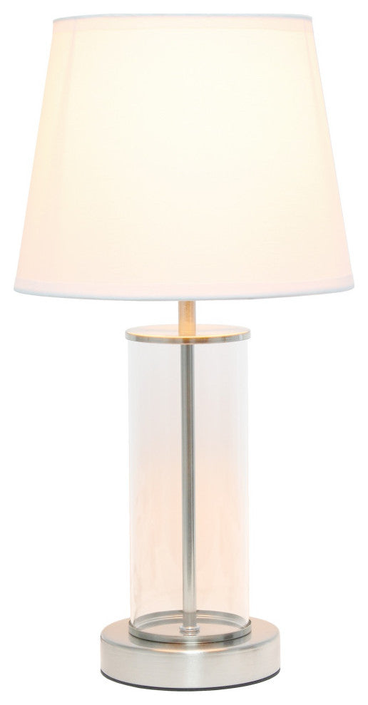 Simple Designs Encased Metal & Clear Glass Table Lamp, Brushed Nickel & White
