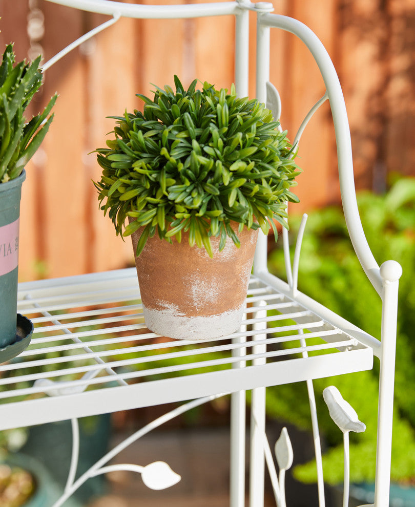 44.75" Rectangular 3-Tiered White Metal Shelf Planter Stand