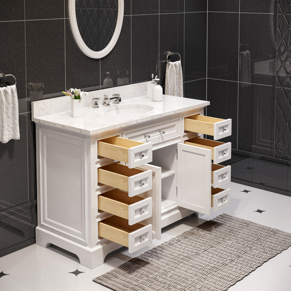 Derby White Bathroom Vanity, Pure White, 48" Wide, One Mirror, No Faucet