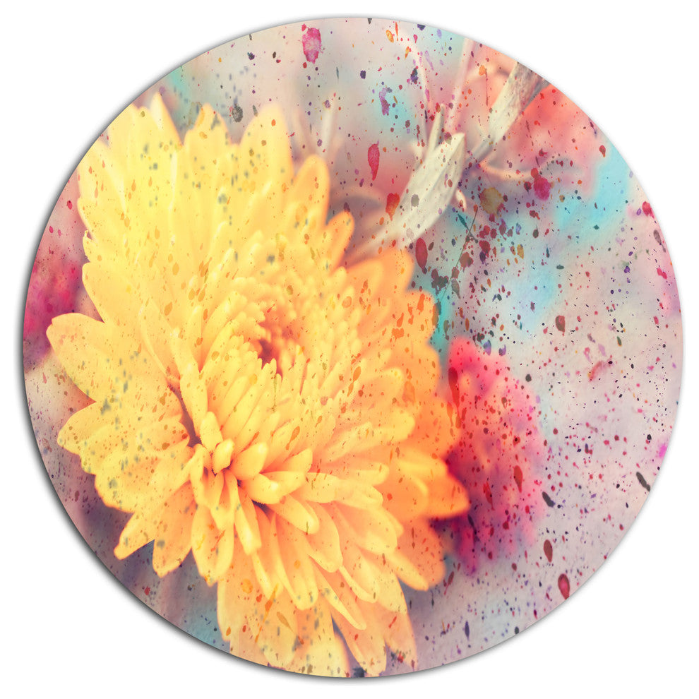 Aster Flower With Watercolor Splashes, Flower Disc Metal Artwork, 23"