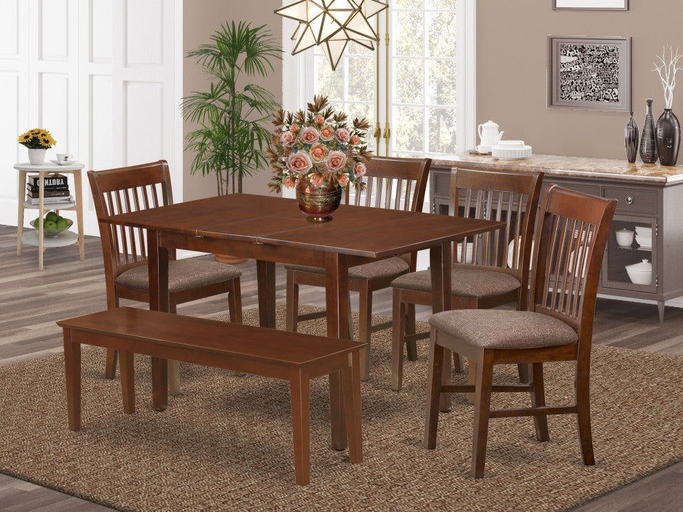 6 Pc Dining Room Set With Bench - Table And 4 Dining Chairs Plus Dining Bench