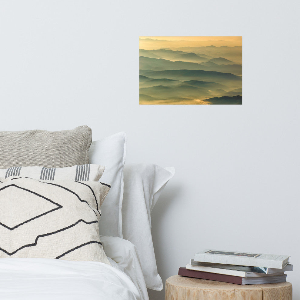Foggy Mountain Layers at Sunset Landscape Photo Unframed Wall Art Prints, 12" X 18"