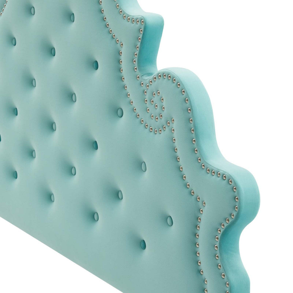 Tufted Platform Bed Frame, Queen Size, Velvet, Blue, Modern Contemporary