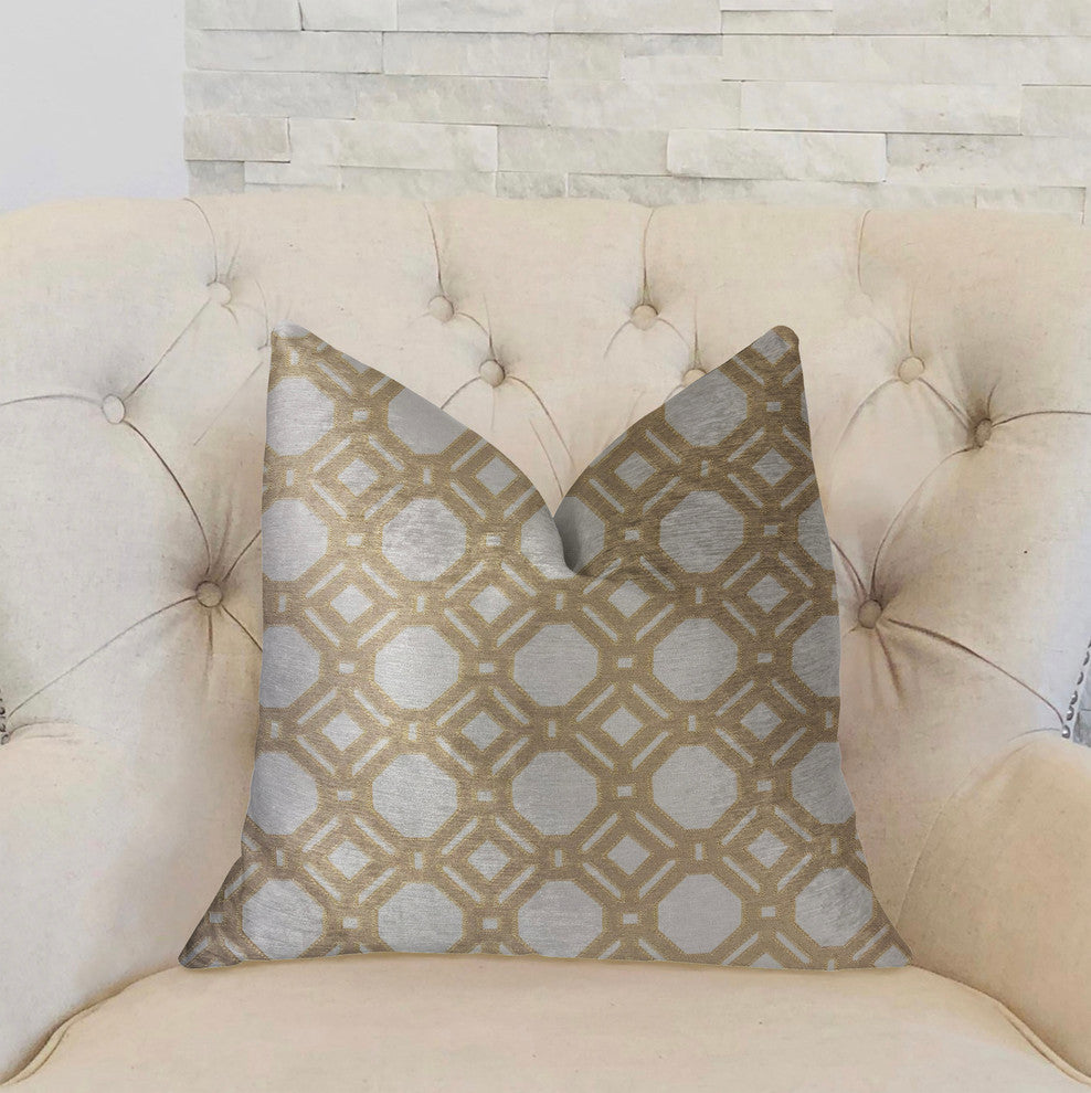 Medallion Eclipse Beige and Gray Luxury Throw Pillow, 20"x20"