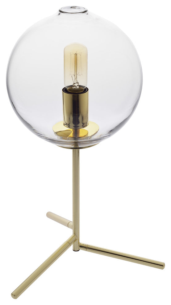 Golden Metal Hand Blown Glass Table Lamp, Clear, Clear