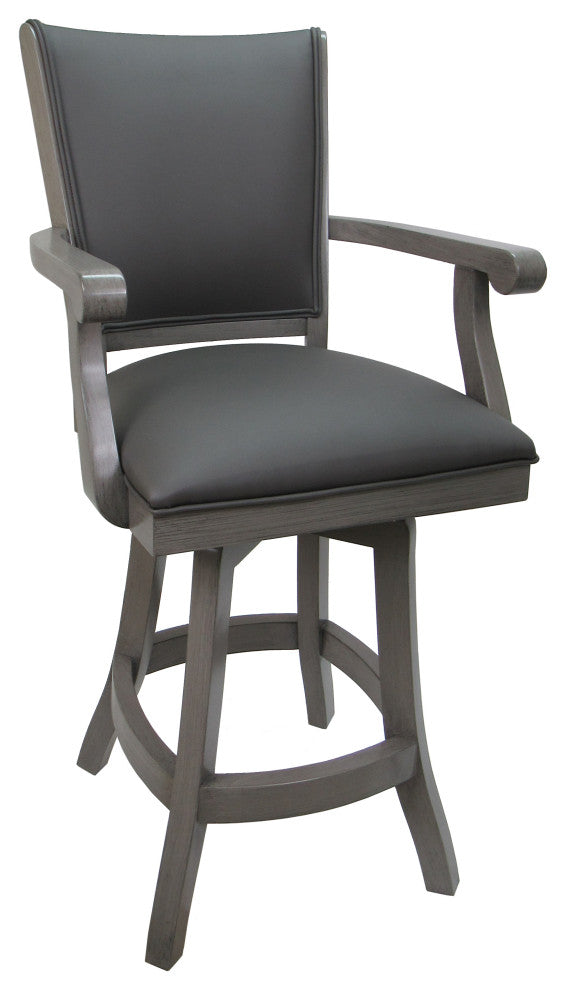 Swivel Coco Wood Stool, Gray Vinyl, Gray, 26"
